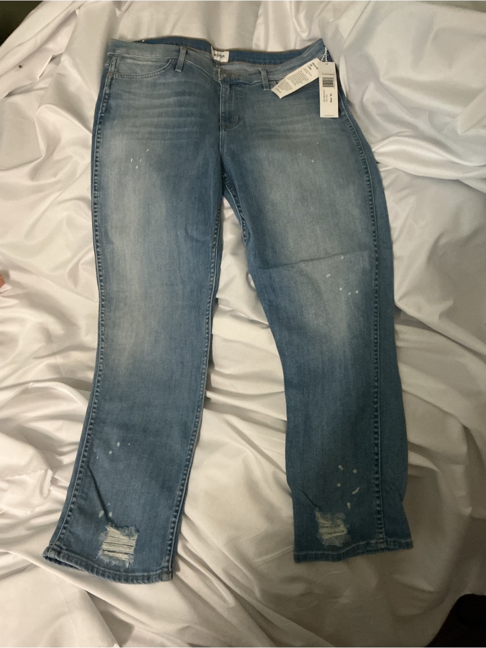 NWT Hudson Midrise Crop Savvy Straight Distressed Paint Splatter Jeans Sz 32